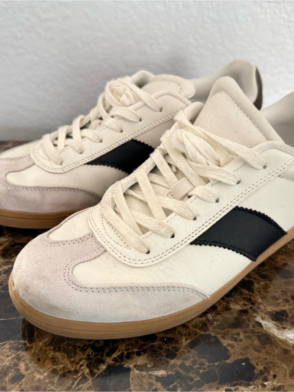 Casual Cream Sneakers with Black Stripe
